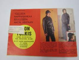 Ahon Turkis, Mieto -postimyyntikuvasto kevät-kesä 1973, takit, lakit, , saappaat, hansikkaat, autovällyt, istuinsuojat, vaatteet, kodin kankaat, ym.