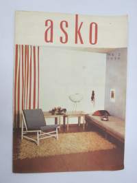 Asko 1956 nr 2, Askolette-latexvaahto, Ilse Töyrylä - Säilytyshuonekaluista, Fanett - Pikkutuoli 2021 - Lepotuoli 2441, Kesäasunnon kalusteet, Käsinpainetut kankaat