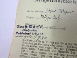 Reichskleiderkarte IX b 79006 für den Knaben... 6.9.1940 -saksalainen II MS aikainen vaatetuskortti