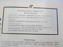 Jalostaja hinnasto 1956 -tuoteluettelo, hyvät kuvituskuvat pakkauksista