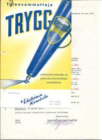 Trygg Tulensammuttaja Ekströmin Koneliike Oy 1939 ja firmalomake asiakirja