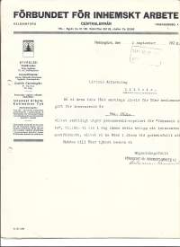 Förbundet för inhemskt arbete Helsingfors 1926-  firmalomake