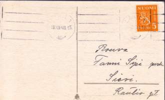 Postikortti - Rauhallista joulua (1948. Postimerkki leimattu Lahti 18.XII48. Kuvataide 289/10