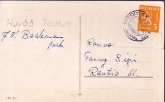 Postikortti - Hyvää joulua (1948. Postimerkki leimattu Myrskylä 21.XII48. (138/10)