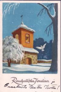 Postikortti - Rauhallista joulua (1949. Postimerkki leimattu Lahti 21.XII49. (Kuvataide 286/10). Mukana myös joulumerkki 1949!!