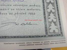 Yhtyneet Paperitehtaat Oy, Valkeakoski 100 000 mk -osakekirja, piirtänyt Eliel Saarinen (nimellisarvo 50 000 / päällepainatus