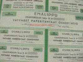Yhtyneet Paperitehtaat Oy, Valkeakoski 100 000 mk -osakekirja, piirtänyt Eliel Saarinen (nimellisarvo 50 000 / päällepainatus