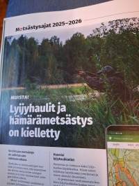 Metsästys 4 / 2025. Tietoa eläimistä mm. ahmasta neljä sivua. Opastusta pyssyn hankinnasta peltojen lähellä liikkumiseen ja retkeilyynkin