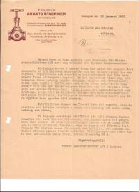 Finska Armaturfabriken Ab H:fors   1923   - firmalomake