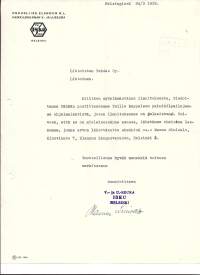Osuusliike Elannon rl Henkilökunnan v ja u seura Isku Helsinki 1939  firmalomake
