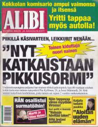 Alibi 2001 N:o 10. Kokkolan komisario ampui vaimonsa ja itsensä. Tappavaa viinaa myydään Virosa. Ex-naisystävä kidutti; piikillä käsivarteen, leikkurit nenään.