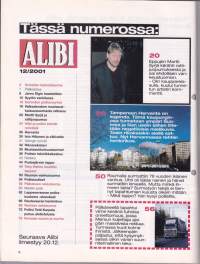 Alibi 2001 N:o 12. Jätin satanismin! Kerimäen murhapolttaja. Mika kuolio putkaan. Tony Halme uhattiin tappaa. Jarno Elgin haastattelu. Mustasukkaisuusmurhat.