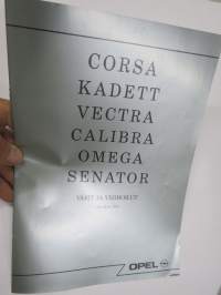 Opel Corsa, Kadett, Vectra, Calibra, Omega, Senator värit ja verhoilut heinäkuu 1990 -värimallit