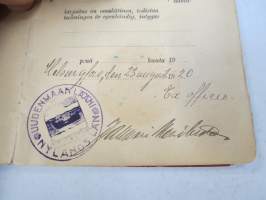 Suomi - Finland Lars Waldemar Lindman, matkapassi / passi nr 3034, 23.8.1920, ulkomaille, erittäin runsaasti leimoja &amp; leimamerkkejjä, lisälehti Saksaan yms.