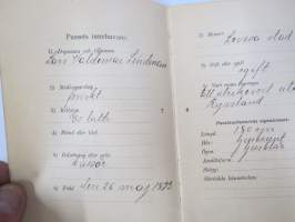 Suomi - Finland Lars Waldemar Lindman, matkapassi / passi nr 3034, 23.8.1920, ulkomaille, erittäin runsaasti leimoja &amp; leimamerkkejjä, lisälehti Saksaan yms.