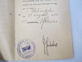 Suomi - Finland Lars Waldemar Lindman, matkapassi / passi nr 3034, 23.8.1920, ulkomaille, erittäin runsaasti leimoja &amp; leimamerkkejjä, lisälehti Saksaan yms.