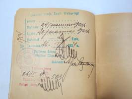 Suomi - Finland Lars Waldemar Lindman, matkapassi / passi nr 3034, 23.8.1920, ulkomaille, erittäin runsaasti leimoja &amp; leimamerkkejjä, lisälehti Saksaan yms.