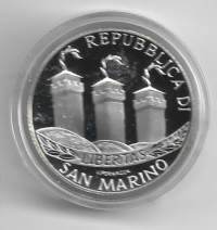 San Marino 5 euro  2002   Benvenuto euroHopeaa  18 g  0.925Proof