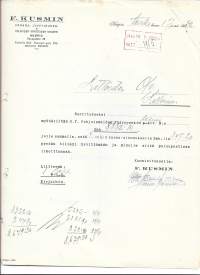 F.Kusmin kangas- lyhyttavara Kuopio 1932   - firmalomake