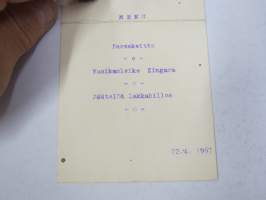 Kaivohuone - Brunnshuset, Helsinki - Helsingfors, Menu, 22.4.1967 -ruokalista