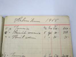 Turun Kultaseppä Oy - helmikuu 1955, vihko, ostettujen osien luetteloa päivämäärittäin