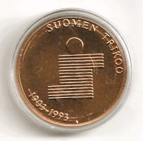 Suomen Trikoo 1903-1993   mitali 35 mm  (Essi Renvall) ,   taidemitali alkuperäisessä kotelossa aitoustodistus