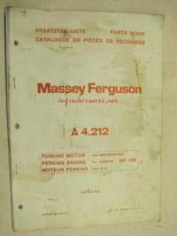 Massey-Ferguson A 4.212 Perkins engine for combine MF 186 419 193 M3 Emission I-V/72 -leikkuupuimurin moottorin varaosaluettelo englanniksi, saksaksi ja ranskaksi