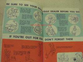 Gulf Tourgide Log Book -huoltoasemaketjun USA:ssa jakama ajoreitin seurantavihkonen 1950-luvulta