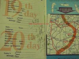 Gulf Tourgide Log Book -huoltoasemaketjun USA:ssa jakama ajoreitin seurantavihkonen 1950-luvulta