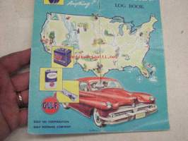 Gulf Tourgide Log Book -huoltoasemaketjun USA:ssa jakama ajoreitin seurantavihkonen 1950-luvulta