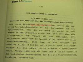 BMW Modelljahr 1993 Motorräder Presse -mallivuoden moottoripyörien lehdistökansio kuvineen