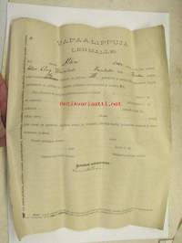 Vapaa-lippuja (astutukseen) lehmälle &quot;ALKU&quot; sekarotua Uusitalon tila Koski Tl - lomake 1900-luvun alusta