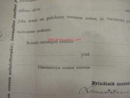 Vapaa-lippuja (astutukseen) lehmälle &quot;ALKU&quot; sekarotua Uusitalon tila Koski Tl - lomake 1900-luvun alusta