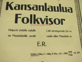 200 Suomalaista Kansanlaulua Folkvisor I-II helposti yhdelle viululle tai mandoliinille sovitti E.R.