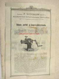 Sikkaus-, pertteli- ja langansisäänpanokoneota läkkitöihin (Peltitöihin) P. Sidorow Oy -myyntiesite