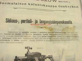 Sikkaus-, pertteli- ja langansisäänpanokoneota läkkitöihin (Peltitöihin) P. Sidorow Oy -myyntiesite