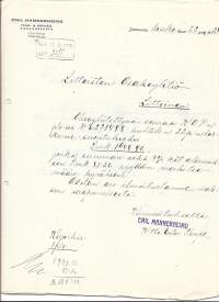 Emil Mannerheimo Joensuu Tukku- ja vähittäiskangaskauppa 1926 - firmalomake