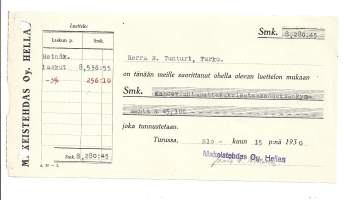 Makeistehdas Hellas Oy Turku 1930 kuitti - firmalomake