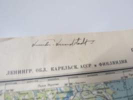 Генералный Штаб РККА, НВ. Ладога, Кякисалми Р-36-В, sodanaikainen kartta - Karjala-Laatokka-Käkisalmi, merkintä kynällä &quot;Luutnantti Lundstedt&quot; -sotasaaliskartta
