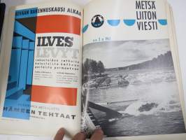Metsäliiton viesti 1963 -sidottu vuosikerta, mm. koneellistumista, tuotantolaitoksia, moottorisahamainoksia, Kontio-Sisu AHT-51 ym.