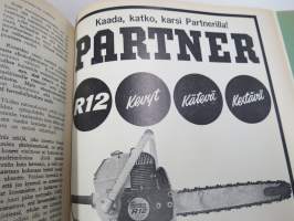 Metsäliiton viesti 1963 -sidottu vuosikerta, mm. koneellistumista, tuotantolaitoksia, moottorisahamainoksia, Kontio-Sisu AHT-51 ym.