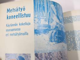 Metsäliiton viesti 1963 -sidottu vuosikerta, mm. koneellistumista, tuotantolaitoksia, moottorisahamainoksia, Kontio-Sisu AHT-51 ym.