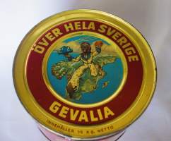 Gevalia  -kahvipurkki  tyhjä tuotepakkaus peltiä 10x13  cm eene viivakoodia
