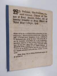 Wi, President, Vice-President, General-Adjutant, Öfwerske och  Riddare af Kongl. Swårds-Orden ; Så och santelige Ledambter uti Kongl. Maj:ts och Rikets Krigs-Coll...