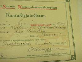 Länsi-Suomen Karjanjalostusyhdistyksen Kantakirjatodistus Lehmä &quot;Äyri&quot;, Koski Tl Uusitalo, 3.12.1930