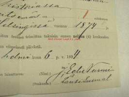 Ylioppilaskirjaston lainauskuitti 6.2.1894, &quot;Kertomuksia ihmiskunnan historiassa&quot;, J. Eeli Nurmi, Länsi-Suomalainen osakunta