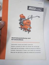 Hako Hakorette - super Hakomatic 4 &amp; 6 hv. puutarhatraktori, alkuperäinset saksankielinen Betriebsanleitung &amp; Ersatzrtteilliste sekä suomenkielinen käyttöohjekirja