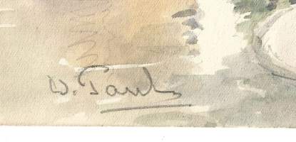 Oscar Paul, kaupunkimaisema akvarelli signeerattu 16x23 cm kehystämätön
