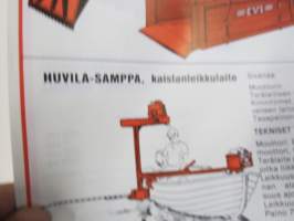 Evi takalan 2, 2 S, T, K / lantatalikot, lumievi, haravakuljetin, Teräsmies lannanpoistolaite, Huvila-Samppa kaislanleikkuulaite -myyntiesite