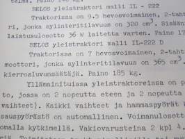 Belos yleistraktori mallit L (Gravely), IL-222, IL-222D + eri työvarusteet -käyttöohjekirja / operator´s manual in finnish